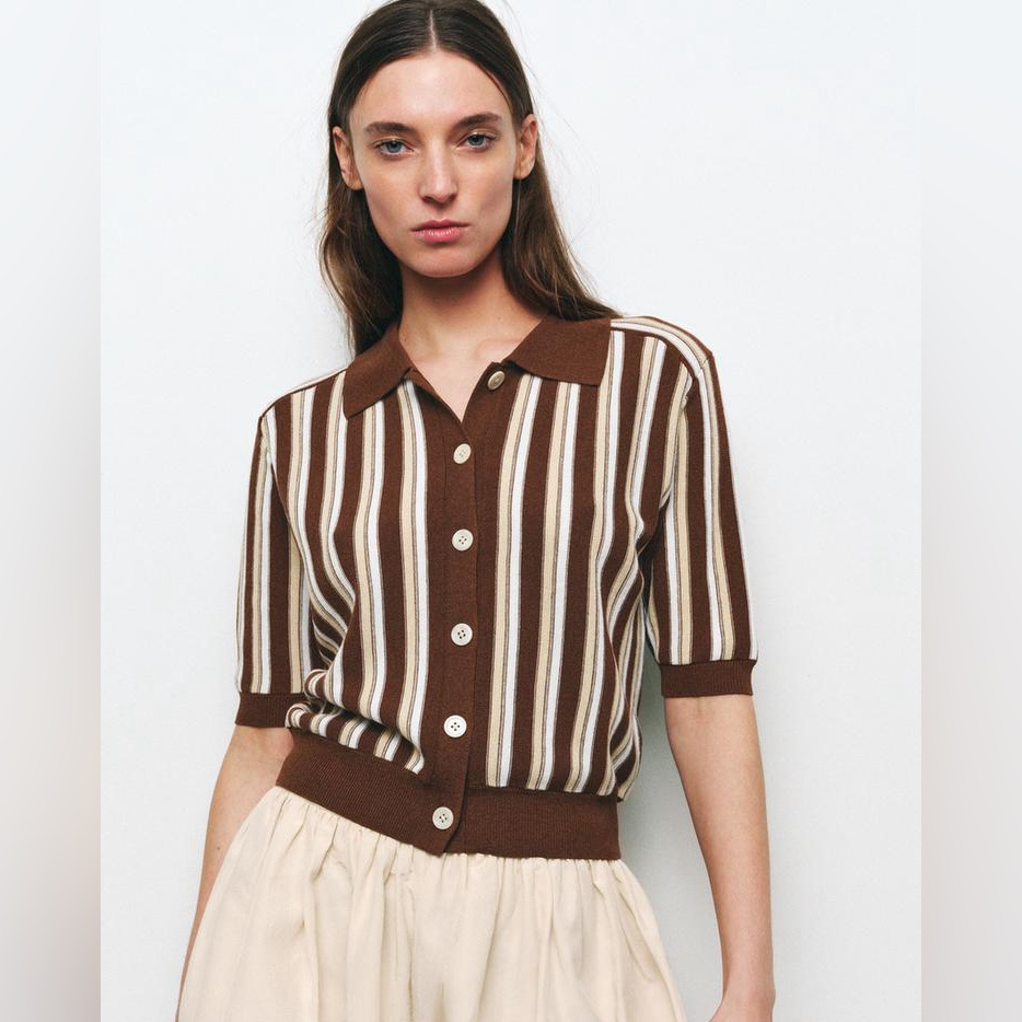 Zara M Striped Polo Cardigan Nwt